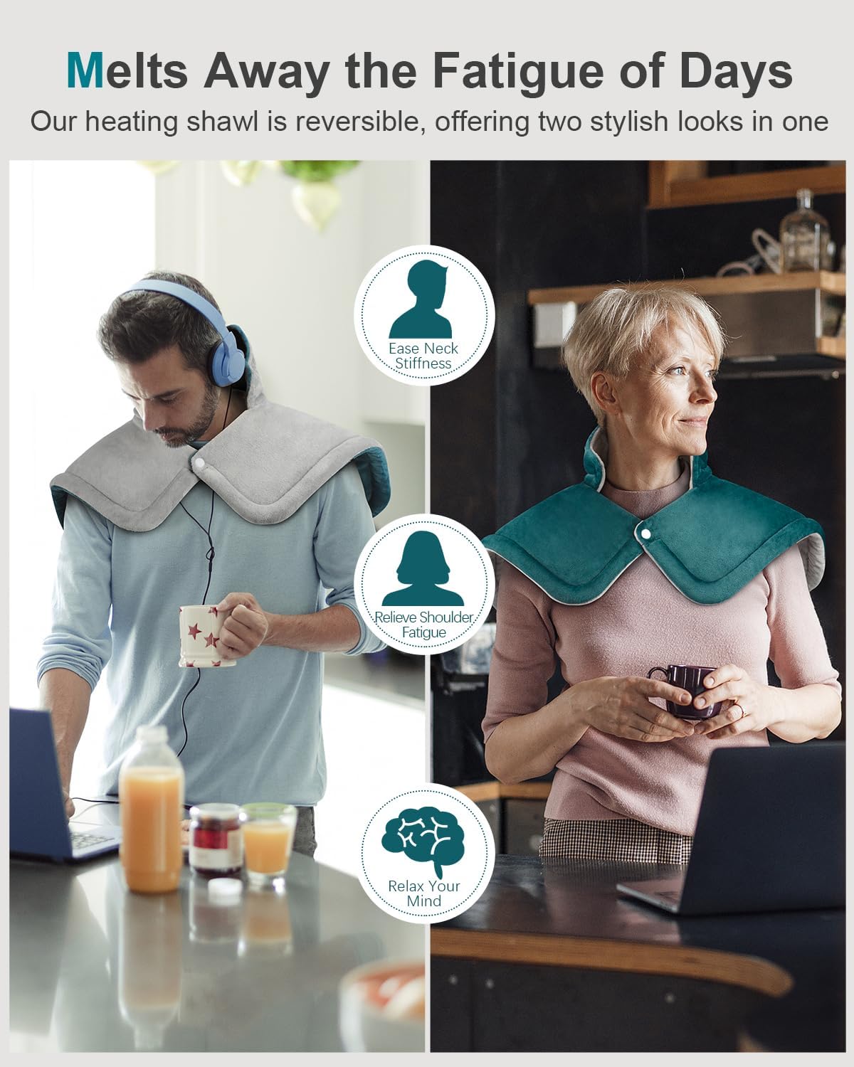 Heating Pad for Back & Period Cramps, Wrap Around Heating Pad for for Waist Stomach, Versatile Electric Heated Pad for Neck Shoulders Thigh Knee, Birthday Gifts for Women Men Mom Dad