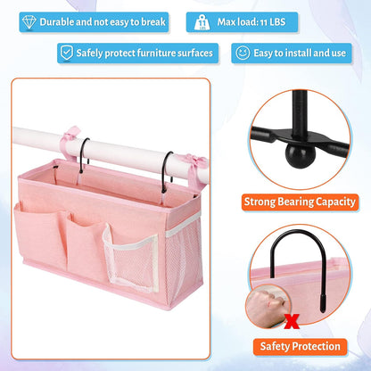 Bedside Caddy, Bedside Storage Bag Hanging Organizer for Bunk Dorm Bed Rail | Bed Caddy with Hooks, Top Bunks and Dorm Essentials for Water, Tissues, Tablets, Books, Phones, Remotes and Other Necessories