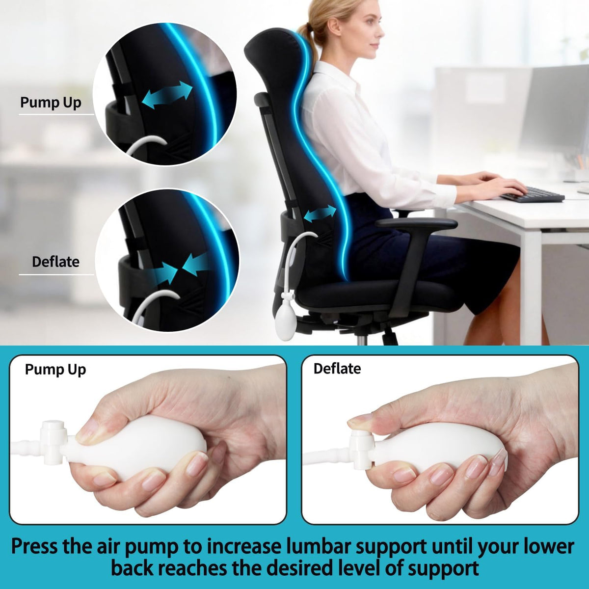 27.7'' Adjustable Airbag Full Back Lumbar Support Pillow, Back Pain Relief
