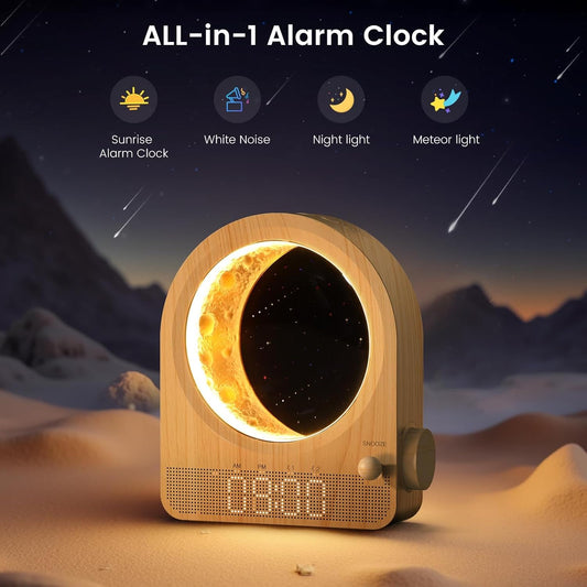 Sunrise Alarm Clock, White Noise Machine, Wood Grain | 10 Soothing Sounds, Dual Alarms, 30/60/90min Timer, Easy Snooze, Bedroom Gift for Insomnia Adults/Women