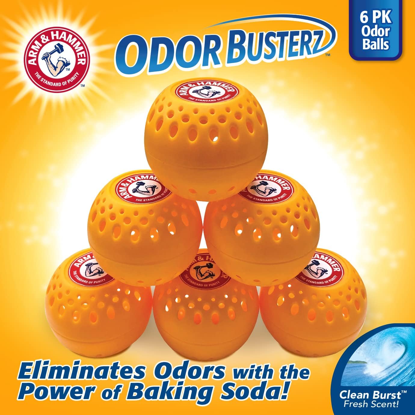 Arm & Hammer OdorBusterz® Odor Eliminator Balls, Clean Burst, 3 Count – Baking Soda Odor Control for Closets, Drawers, Hampers & Small Spaces