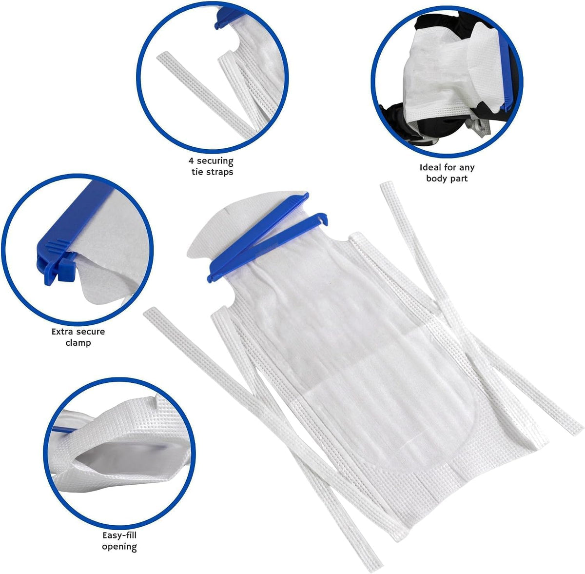Vakly Large Refillable Ice Bags 6.5 x 14 [Pack of 5] – Reusable Ice Pack with Clamp Closure, Soft Outer Covering & Leak-Resistant Inner Layer for Hospital, Home & Sports Use