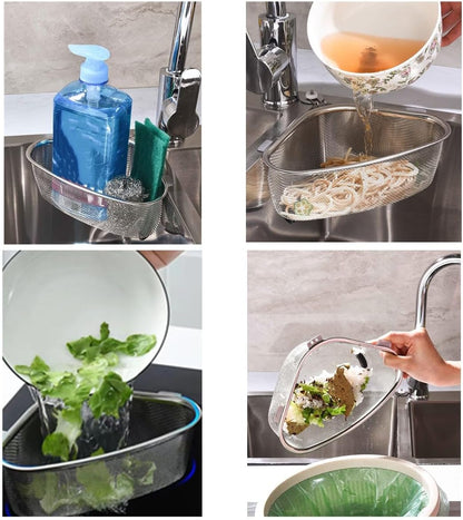 Kitchen Triangle Sink Strainer, Corner Sink Strainer, Multifunction Sink Drain Strainer Basket, Stainless Steel Food Catcher Strainer for Kitchen Waste, Vegetable, Fruits (Silver) (CF-001)