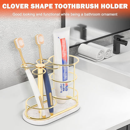 Toothbrush Holder Stand for Bathroom, Metal Toothbrush Organizer with Marble Base, Toothbrush Storage Collection for Family, Suitable for Home Hotel Countertop Vanity (Small, Matte Black)