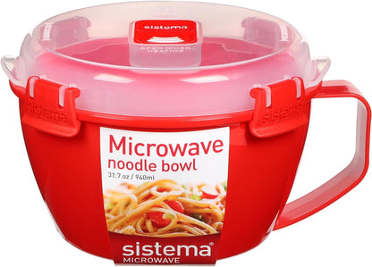 Sistema Microwaveable 940mL Noodle Bowl, Round Microwave Container with Lid & Steam-Release Vent, Cooks Pasta, Soup, Stew & More, Dishwasher & Freezer-Safe, BPA-Free