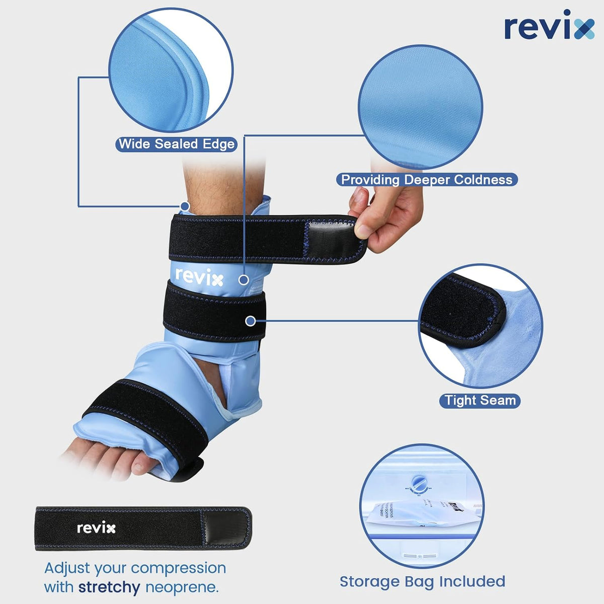 REVIX Ankle Ice Pack Wrap, Reusable Gel Ice Pack for Foot Pain Relief