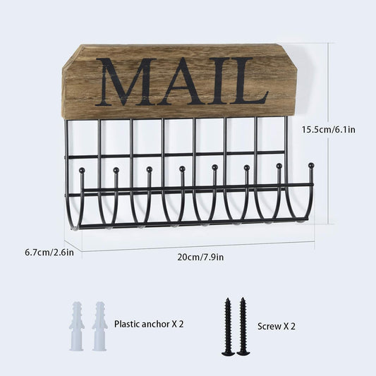 SRIWATANA Key Holder Wall Mount with 5 Hooks, Metal Mail Organizer, Black | Key Hooks for Wall, Mail Storage Basket, 10.8''L x 2.6''W x 4.5''H, Mail Holder for Wall for Home Office Entryway Hallway