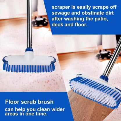 Floor Scrub Brush with Long Handle - 53" Deck & Grout Cleaner Brush Set for Tile, Marble, Stone, Bathroom, Patio, Garage, Deck & Floor Cleaning