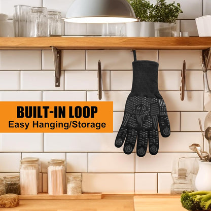 BBQ Gloves, Oven Gloves, 1472°F Extreme Heat Resistant Barbecue Gloves, Silicone Non-Slip Oven Mitts, Kitchen for Cooking, Grilling, and Baking
