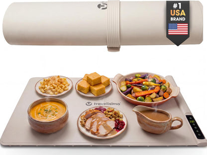 TRAVELISIMO Warming Mat for Food, 24x16in Warming Trays for Buffets Party & Family Dinners - Food Warming Mat Keeps Meals Warm & Ready to Serve, Rapid Heating Electric Warming Tray for Any Table
