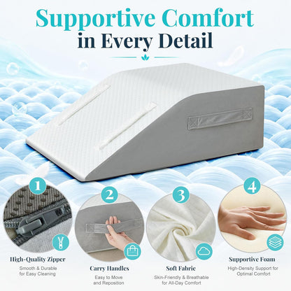 Yojoker Leg Elevation Pillow Blood Circulation, Memory Foam Wedge Pillow for Legs Swelling, Leg Elevation Pillows for After Surgery, Knee Wedge Pillow for Sleeping Back Hip Ankles Relief White/Grey