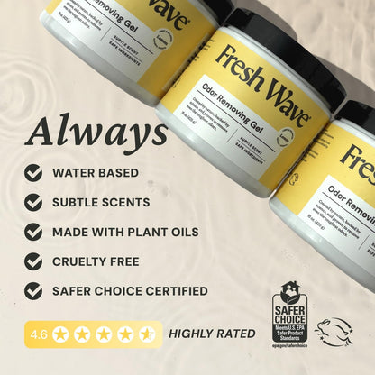 Fresh Wave Original Odor Eliminator Gel 3-Pk 7 oz - Air Freshener for Home | Plant-based essential oils. Lasts 15-30 days per jar. No plug-in needed. Pet-safe, closet and bathroom deoderizer.