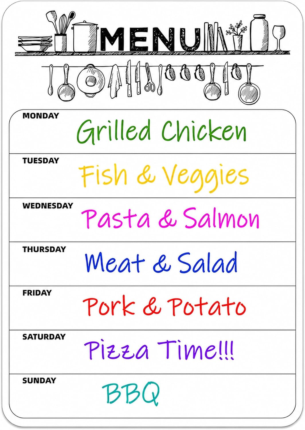 Magnetic Weekly Meal Planner, Fridge Dry Erase Menu Board (A) | 8 x 12 inch dry erase whiteboard with strong magnetic backing for weekly menus, notes, grocery lists, families and roommates