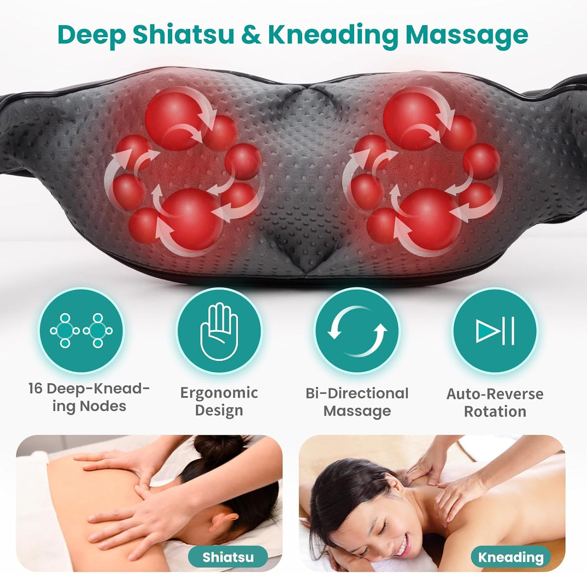 Nekteck Shiatsu Neck Massager with Heat for Pain Relief, NOT Cordless