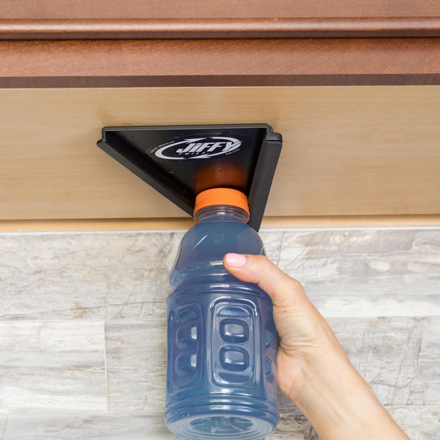 Jar Opener - Effortless Opener for Any Size Bottle or Jar | Mounts Under Cabinet with Industrial Adhesive - Zero Slip Blade Protector - Must Have for Seniors & Arthritis Made In USA