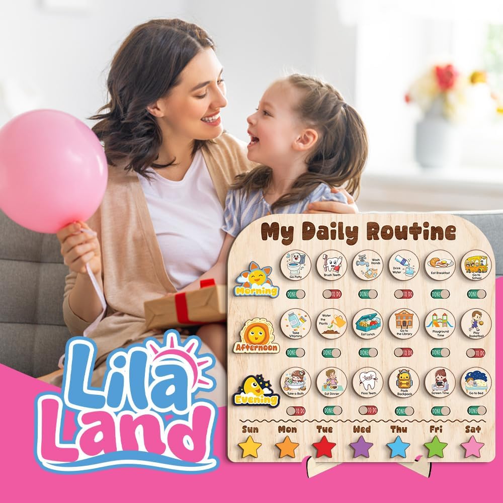 Wooden Daily Routine with Stars, Chore Chart for Kids, Visual Schedule for Kids, Morning Evening Routine Chart, Preschool Routine Chart, Routine Chart for Kids