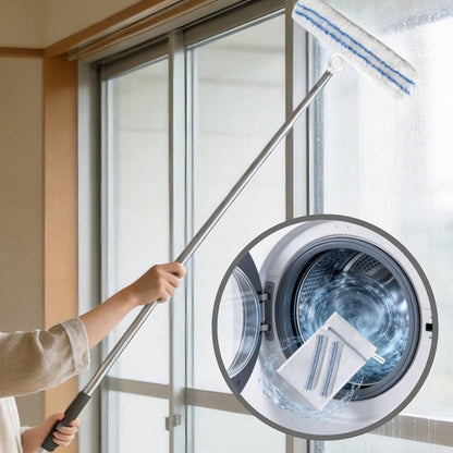 2-in-1 Shower Squeegee for Glass Doors with Telescopic Handle | Squeegee for Shower Glass with Microfiber Scrubber, Long Handle for Bathroom, Tile Wall, Car Windshield, Window,Mirror