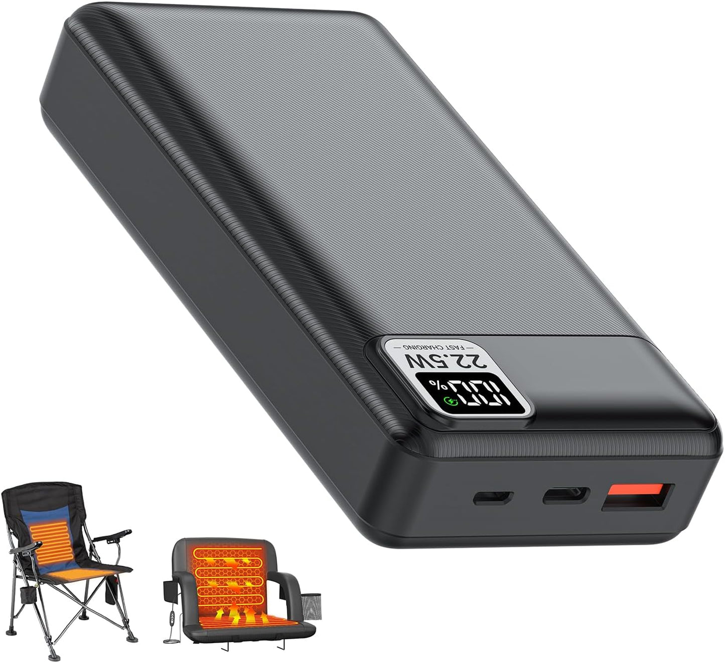 5V 2A 3A 20000mAh Battery Pack for Electric Heated Camping Chair, Stadium Seat Cushion, Vest, Jacket, Blanket, Red Light Therapy Pad - Digital LCD Screen PD20W Fast Charging Power Bank for iPhone