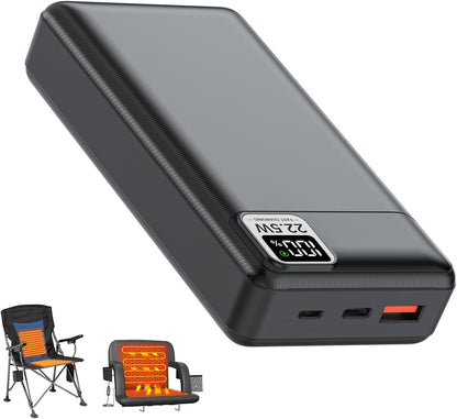 5V 2A 3A 20000mAh Battery Pack for Electric Heated Camping Chair, Stadium Seat Cushion, Vest, Jacket, Blanket, Red Light Therapy Pad - Digital LCD Screen PD20W Fast Charging Power Bank for iPhone