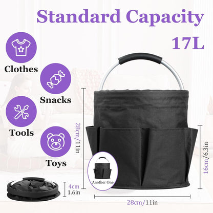 17L Cleaning Caddy with Handle and 6 Pockets, Foldable Cleaning Supply Caddy, Portable Shower Caddy in 600D Oxford Fabric, Multifunctional Storage Basket for Camping, Gardening, Black