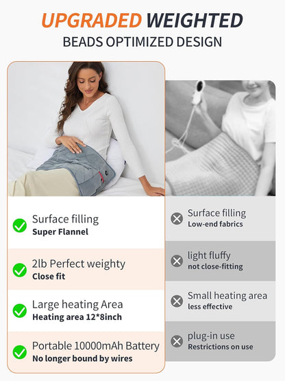 Portable Heating Pad, Cordless Weighted Heating Pad with Battery