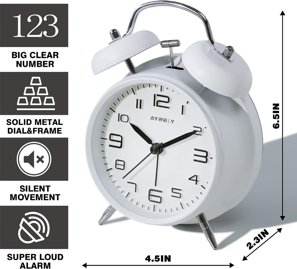 AYRELY® Super Loud Alarm Clock for Heavy Sleepers, 4.5 Inch Twin Bell Retro