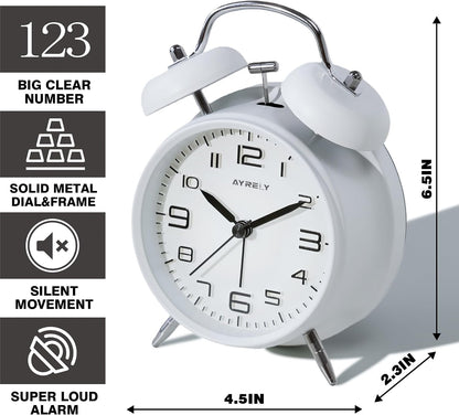 AYRELY® Super Loud Alarm Clock for Heavy Sleepers, 4.5 Inch Twin Bell Retro