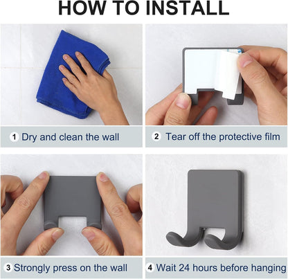 VANZAVANZU Razor Shaver Holder for Shower Wall Adhesive Hooks for Hanging, Bathroom Silicone Waterproof Shower Hooks Hair Brush Holder for Towel (2 Pack-White)
