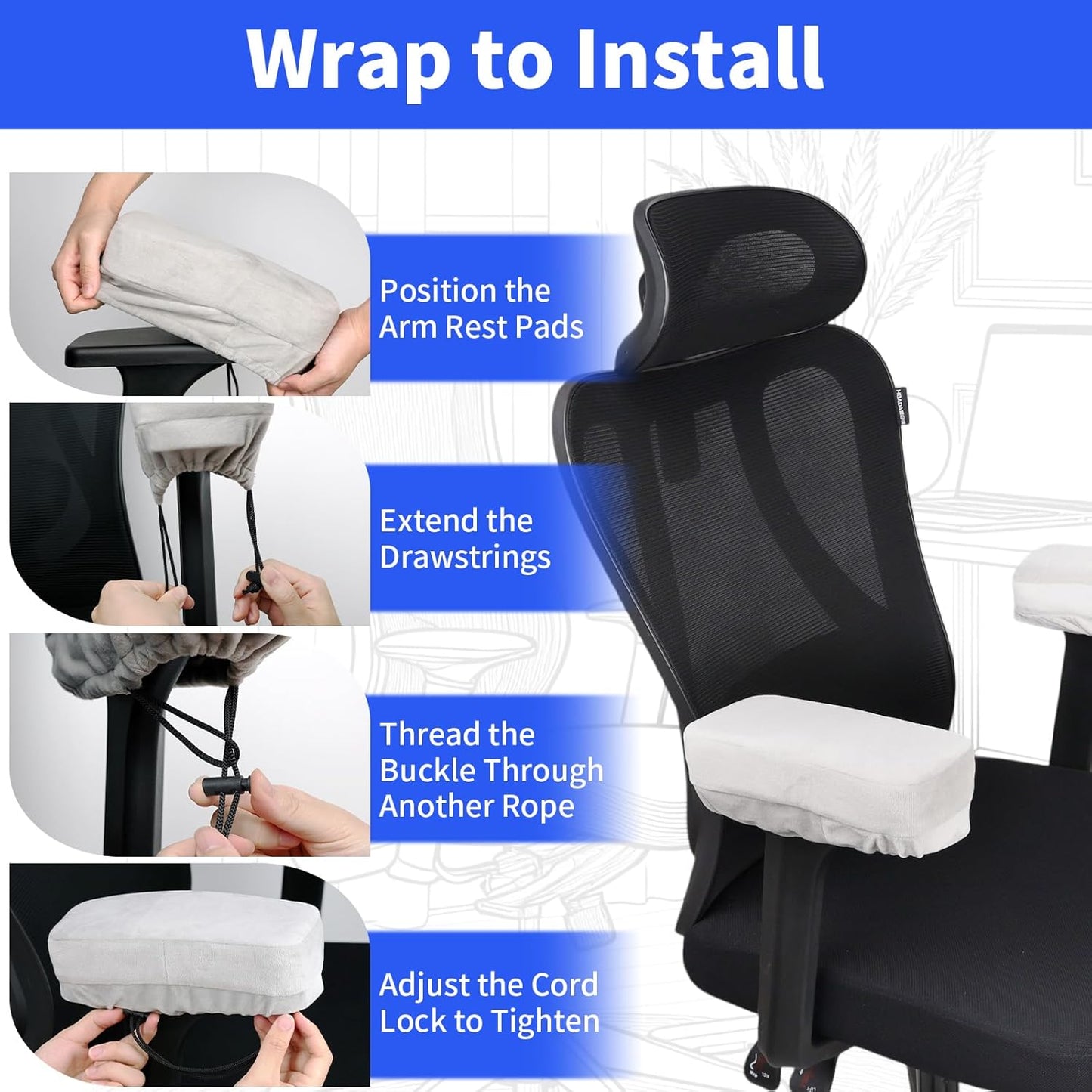YOUFi Office Chair Arm Covers,Extra Soft Velvet Armrest Cushion,Set of 2 | Ergonomic Support for Elbows & Forearms Pressure Relief, Non-Slip Full Cover Arm Rest Pads for Desk Chair,Gaming Chair, Gray