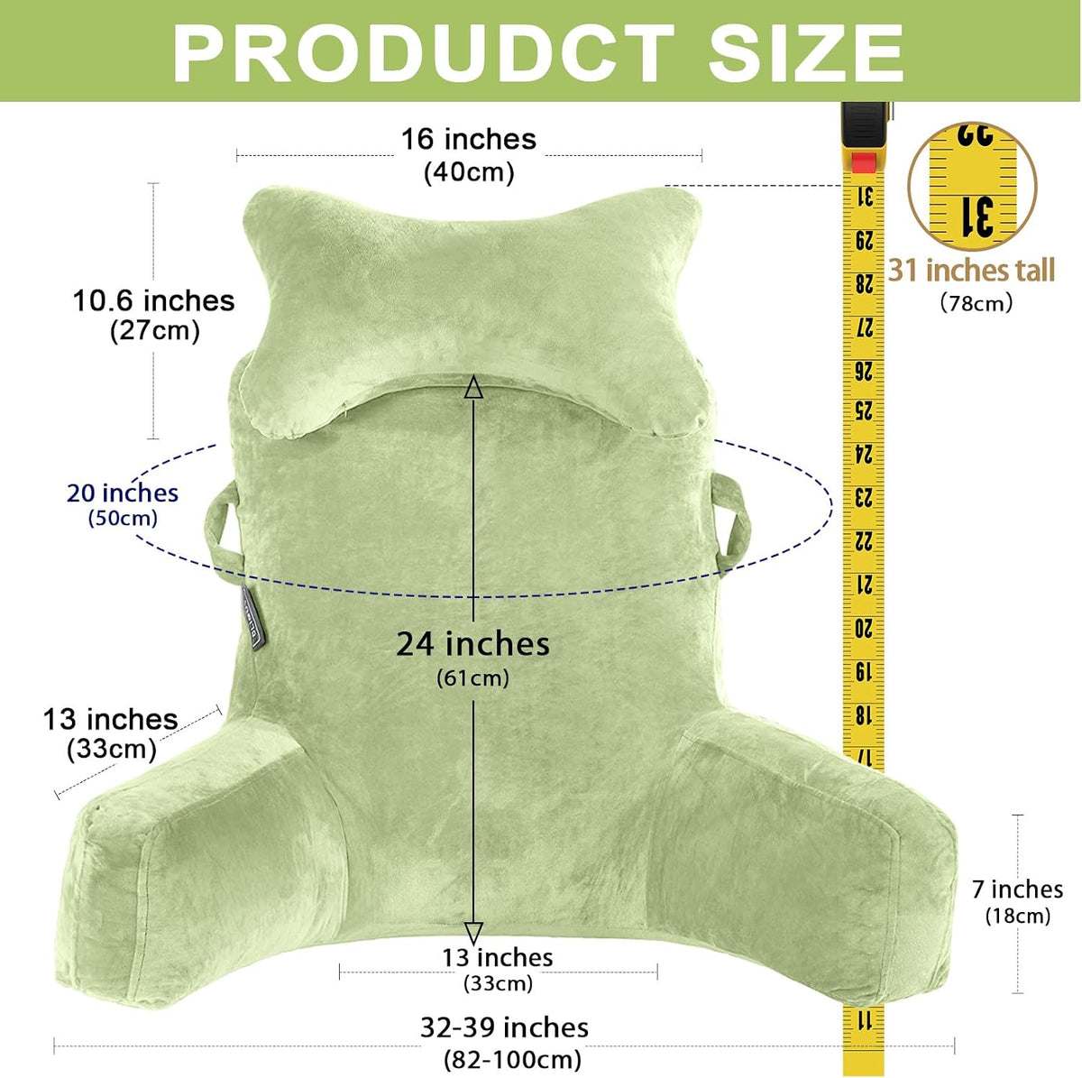 SLIGUY Reading Pillow-Bed Rest Pillow with Detachable Neck Roll & Support Arm for Sitting in Bed Couch or Floor-Backrest Reading Pillow Adult Back Pillow for Reading/Watching TV/Gaming,Dark Grey
