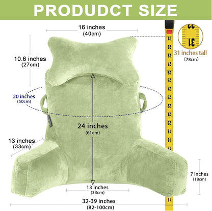 SLIGUY Reading Pillow-Bed Rest Pillow with Detachable Neck Roll & Support Arm for Sitting in Bed Couch or Floor-Backrest Reading Pillow Adult Back Pillow for Reading/Watching TV/Gaming,Dark Grey