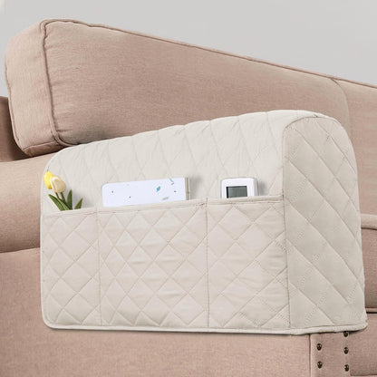 H.VERSAILTEX Water Resistant Armrest Covers for Sofa, 2 Pack, Ivory/Beige | Waterproof Armchair Caddy, Couch Arm Covers Remote Control Holder Sofa Armrest Organizer for Magazine, Tablet, Phone, iPad