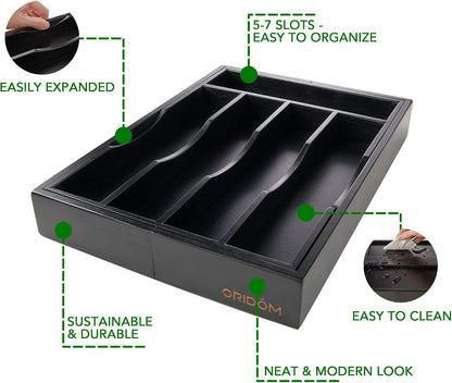 Expandable Bamboo Kitchen Drawer Organizer for Cutlery and Utensils, Adjustable Bamboo Wood Cutlery Tray in Drawer for Flatware and Silverware in Kitchen, (Natural)