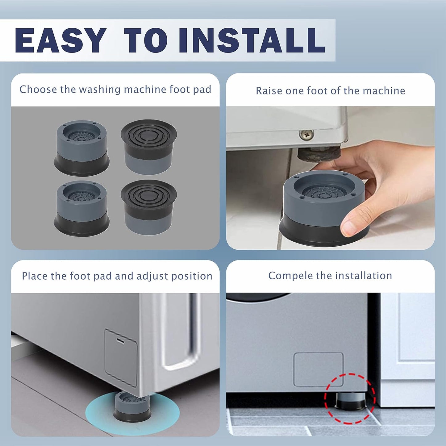 Anti Vibration Pads Increase 1.38"/2.36", 8pcs Washing Machine Base Foot Pads, Non Slip Heighten Shock and Noise Cancelling Mat for Washer and Dryer Machine Support Protects Pedestals