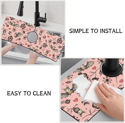 Light Brown White Checkered Kitchen Sink Splash Guard Faucet Mat,Faucet Non-Slip Absorbent Mat,Farmhouse Sink Splash Guard Behind Faucet for Kitchen Bathroom, 15"x5.5"