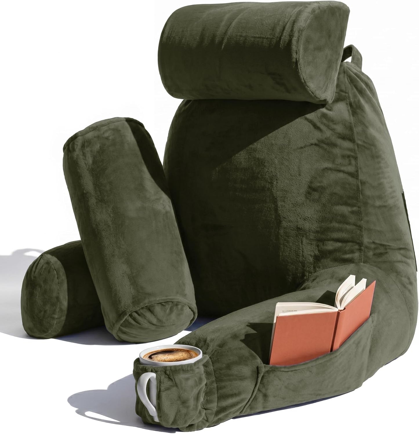 Nestl Reading Pillow with Shredded Memory Foam, Designed for Sitting Up in Bed and Couch, Back and Arms Adjustable Support for Adult & Teens Backrest Pillows for Reading, with Washable Cover Dark Grey
