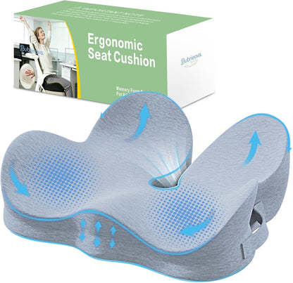 Memory Foam Seat Cushion for Sciatica & Tailbone Pain Relief – Comfort Support for Office Chair, Car Seat, Airplane, Long Sitting Workers & Drivers (Black)