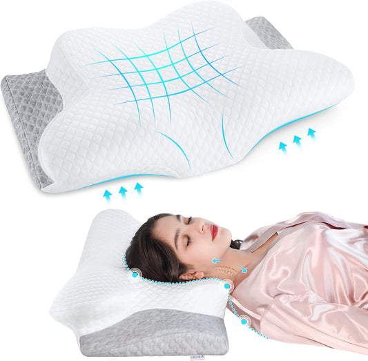 Cervical Neck Pillow for Pain Relief, Butterfly Shape, 24x15 Inch | Ergonomic, Washable Cover, Shoulder Support, ,Orthopedic Pillow, Stomach Side Back Sleeper, Adjustable, Gift