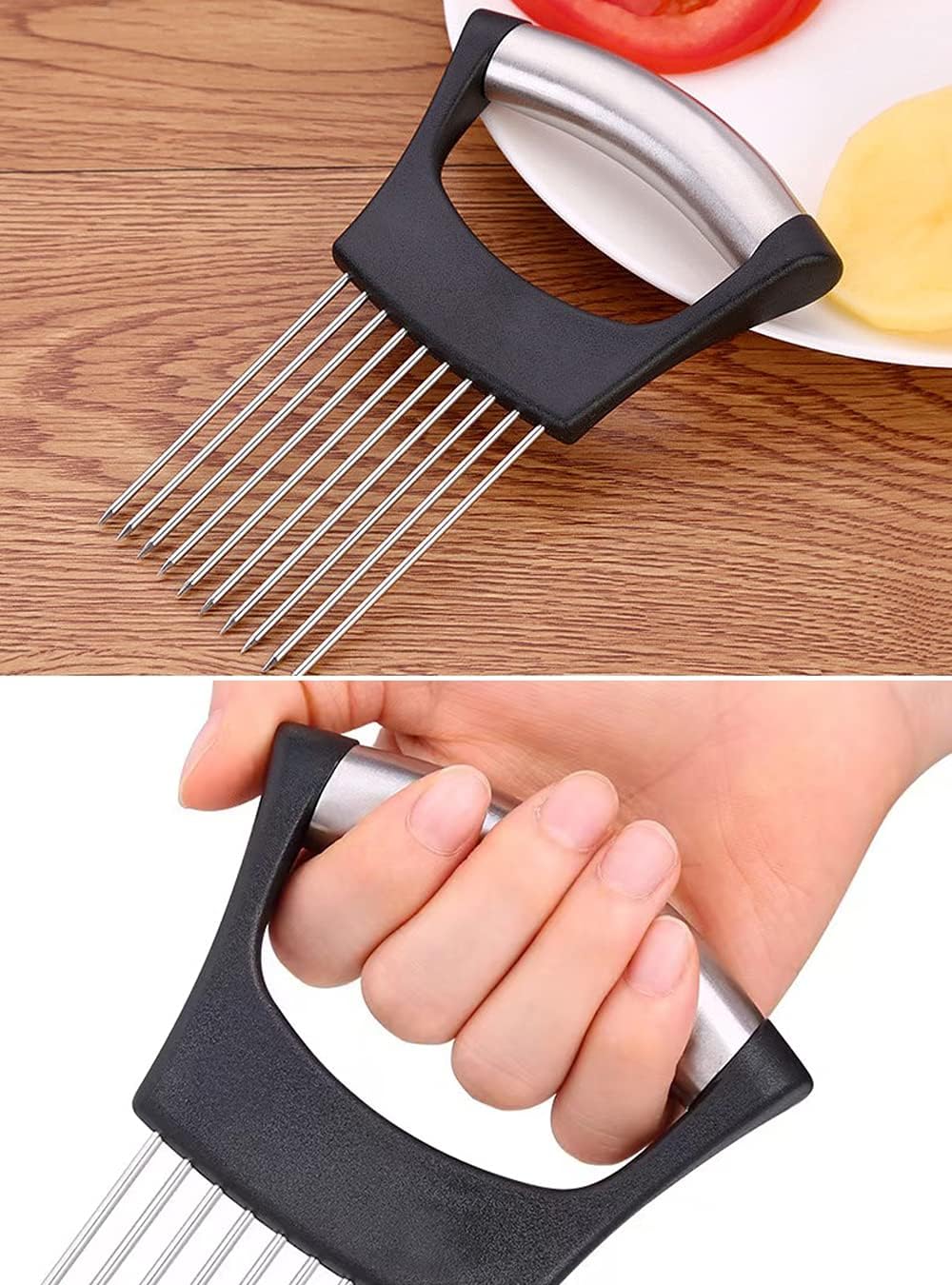 Stainless Steel Onion Cut Holder Slicer With 10 Even Prong Easy Hold Vegetable To Cut Tomato Lemon Potatoes And Loosen Meat Kitchen Tools(Silver)
