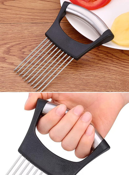 Stainless Steel Onion Cut Holder Slicer With 10 Even Prong Easy Hold Vegetable To Cut Tomato Lemon Potatoes And Loosen Meat Kitchen Tools(Silver)