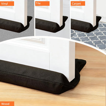 Under Door Draft Stopper 30-38" Adjustable Wind Stopper for Door & Window, Foam Door Sweep Air & Noise Blocker for Bottom of Doors Double Side Seal - Black