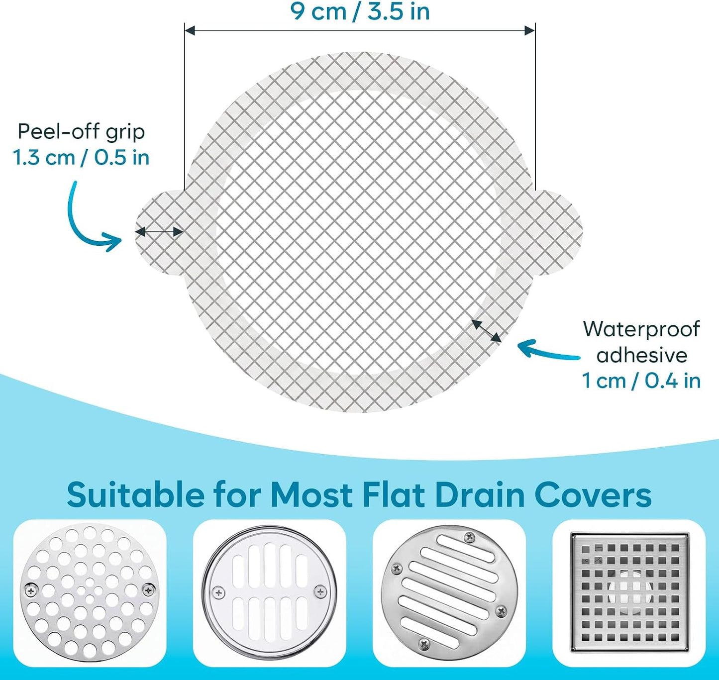 Disposable Shower Drain Hair Catcher, 35 Pack - Self-Adhesive Mesh Drain Cover Stickers for Bathroom Tub & Shower - Anti-Clog Hair Trap Filter - Easy to Peel & Toss