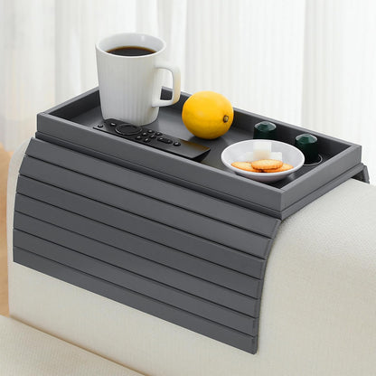 Bamboo Couch Arm Tray Table，Foldable Sofa Armrest Tray Table for Couch，Flexible and Anti-Slip Couch Arm Cup Holder，Portable Sofa Arm Chair Table for Drink,Cups, Eats，Snacks, Phone, Remote