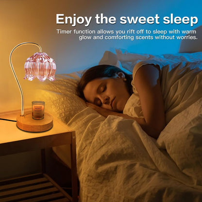 SupBri Candle Warmer Lamp with Timer & 4Bulbs, Pink Flower Glass Shdae