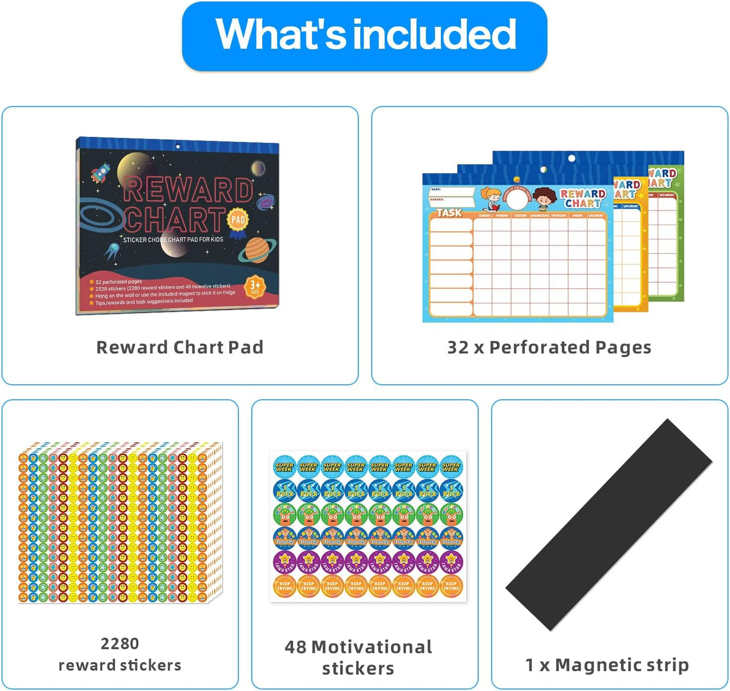 ANSTROUT Boho 32 Chore Charts Behavior Reward Chart System,Sticker Chore Chart Pad for Students with 2328 Stickers, 12.2" x 9.8" Magnetic Reward Chart to Develop Responsibility & Good Habits.