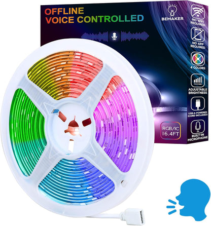 AI Voice Activated Under Bed Lights Strip,Indoor Kids Bedroom Night Lights RGBW, No App/Wifi Required, Dimmable Color Changing Strong Adhesive, Music Sync USB Powered 16.4ft for Kitchen Cabinet