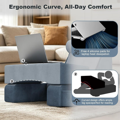 COZEER 3‑in‑1 Reading Pillow for Bed with Sponge Lap Desk & Lumbar Support | Adjustable Lumbar Support & Headrest, Dual-Side Zoned Storage, Detachable Armrest Design for Reading Gaming Home Office