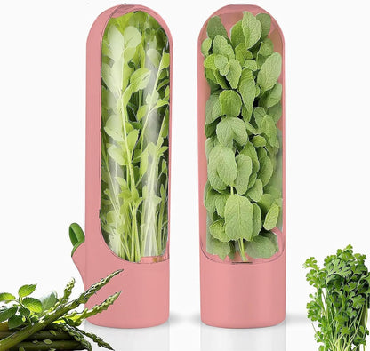 Herbsaver for Refrigerator - Vegetable Freshness Storage Containers, Herbkeeper Pod with Adjustable Humidity Control, Cilantro,Parsley, Asparagus, Keeps Vegetables Fresh for 2-3 Week (Pink)
