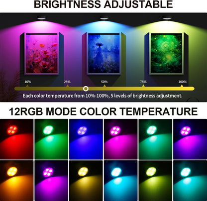 3 Pack Picture Lights for Wall, Rechargeable Battery Operated wall lights, Picture Frame lights with 3 Lighting Modes, Wireless Magnetic Painting Light with Remote Control Timer (White, 3 Pack)