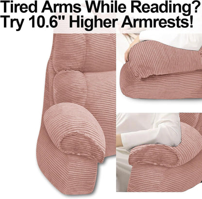 Reading Pillow for Bed with Arms, Back Support, Memory Foam（Grey Black） | Reading Pillow for Bed with High Arm Rests, Back Support Pillow for Sitting Up, Shredded Memory Foam for Reading, TV & Gaming